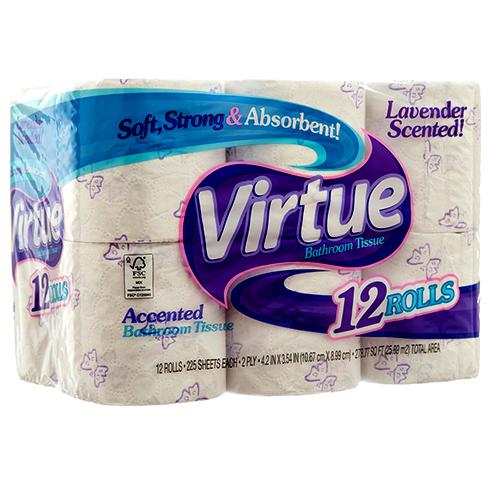 [390952] 74962-VIRTUE BATH TISSUE 12 PK 225 CT 2 PLY LAVENDER SCENT