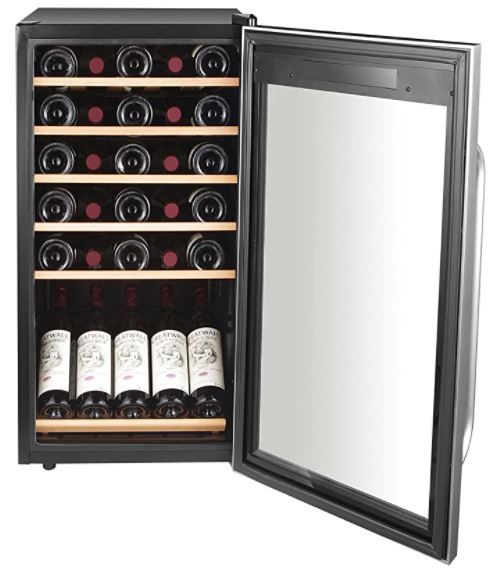 34 Bottle Freestanding Stainless Wine Cooler with Display Shelf and Digital Control